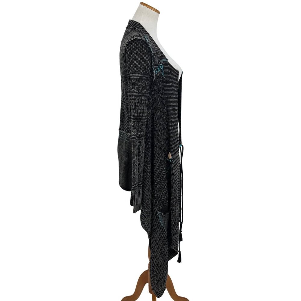 Free People Grey Patchwork Knit Duster Cardigan Sweater • Boho Coastal Cowgirl M - Picture 12 of 16